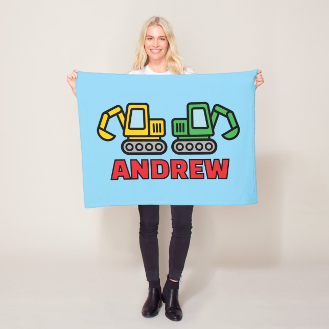 Couverture Polaire Personalized kid's fleece blanket with excavators (En situation)