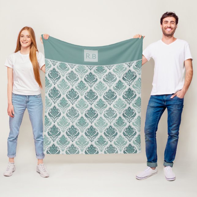 Couverture Polaire Personalized Modern Teal Nordic Damask (En situation)