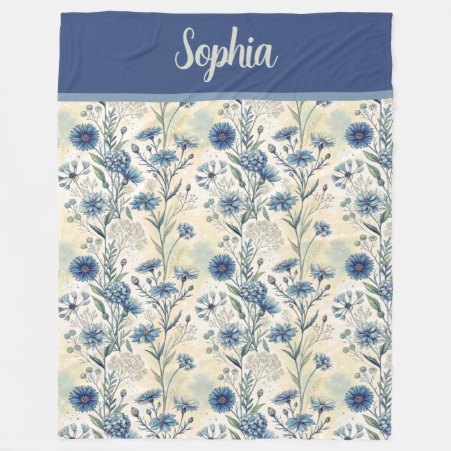 Couverture Polaire Personalized Name Blue Wildflowers (Devant)