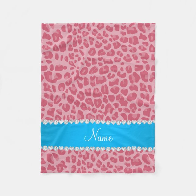 Couverture Polaire Personalized name pretty pink leopard blue stripe (Devant)