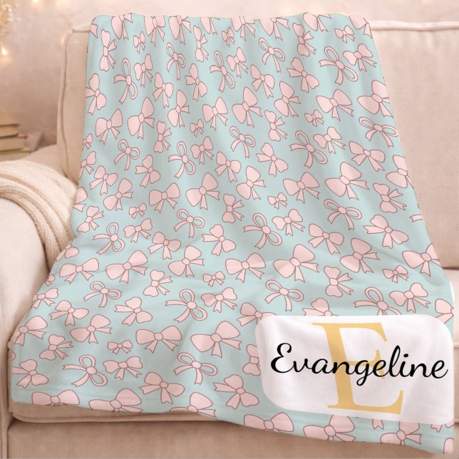 Couverture Polaire Personalized Pastel Bow Aesthetic Pattern Pink Blu (Créateur téléchargé)