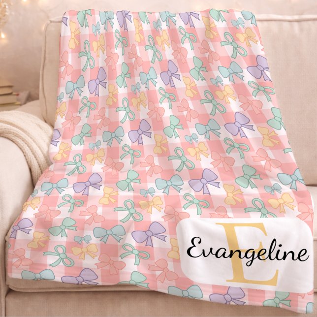 Couverture Polaire Personalized Pastel Bow Aesthetic Pink Gingham (Créateur téléchargé)