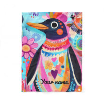 Personalized Penguin Blanket: Colorful Arctic 