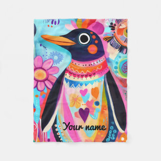 Couverture Polaire Personalized Penguin Blanket: Colorful Arctic 