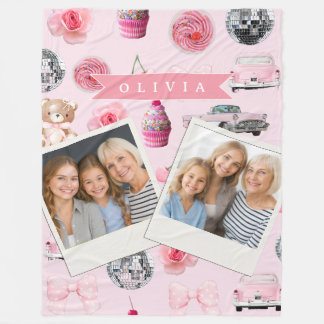 Couverture Polaire Personalized Pink Coquette Retro Cute Teddy Bear 