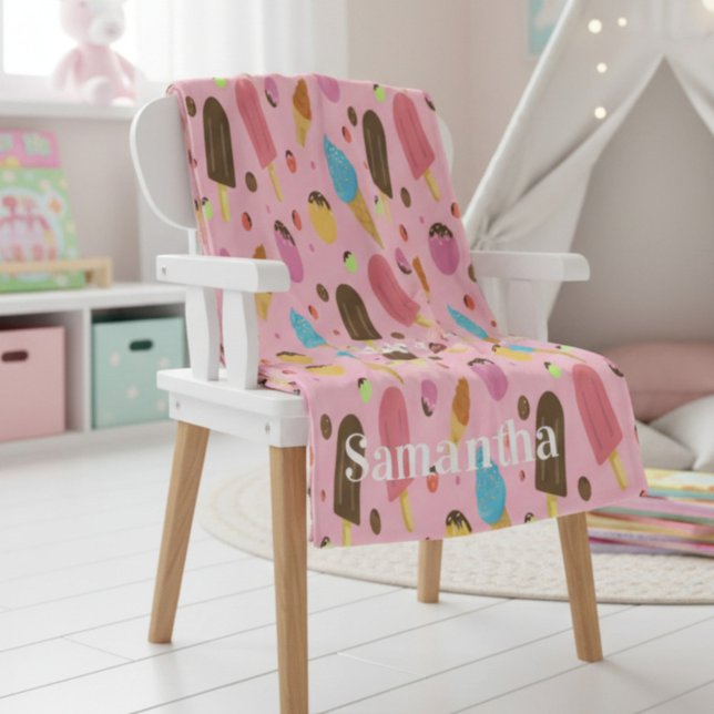 Couverture Polaire Personalized Pink Ice Cream Pattern (Créateur téléchargé)