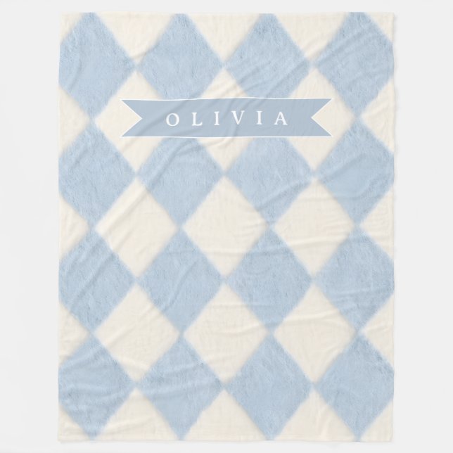 Couverture Polaire Personalized Preppy Soft Blue Fuzzy Argyle Name (Devant)