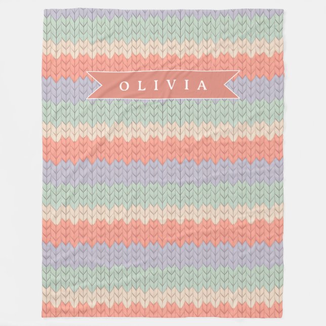 Couverture Polaire Personalized Scandinavian Pastel Knit Pattern Name (Devant)