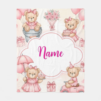 Couverture Polaire Personalized Teddy Bear Baby Blanket with Name