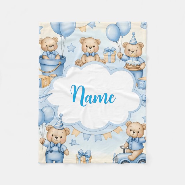Couverture Polaire Personalized Teddy Bear Baby Blanket with Name (Devant)