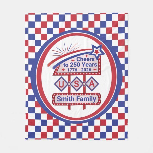 Couverture Polaire Personalized USA 250–Patriotic Retro Marquee (Devant)