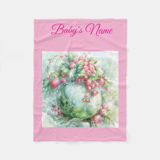 Couverture Polaire Personalized Vintage Pink Christmas Baby Blanket  (Devant)
