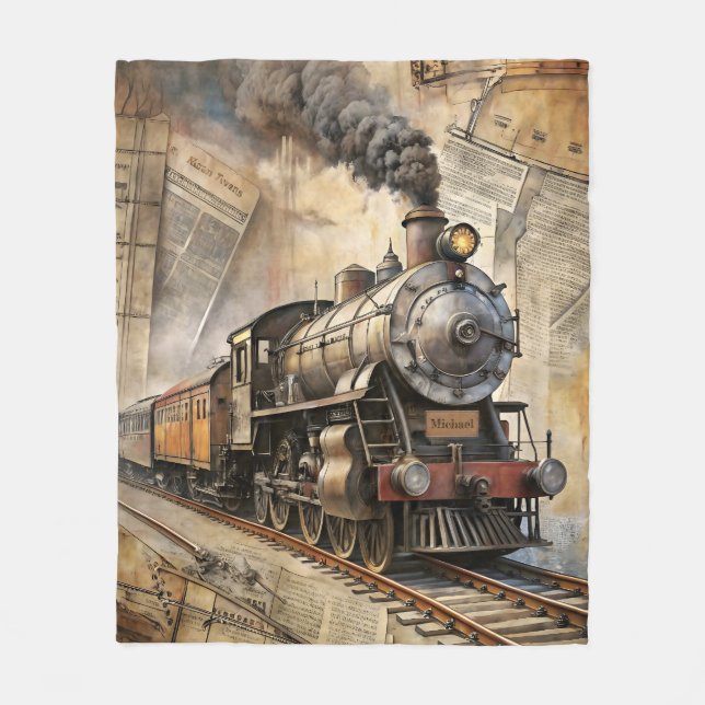 Couverture Polaire Personalized Vintage Steam Train Retro Travel (Devant)