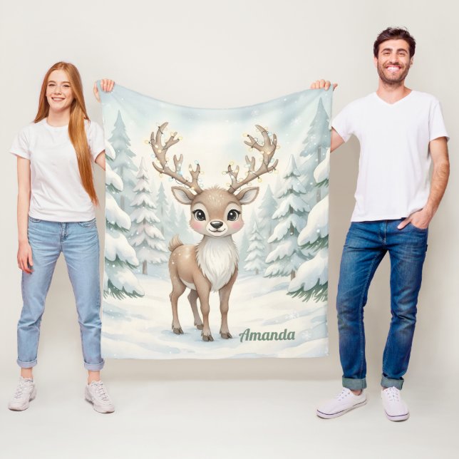 Couverture Polaire Personalized Whimsical Reindeer Christmas Blanket (En situation)
