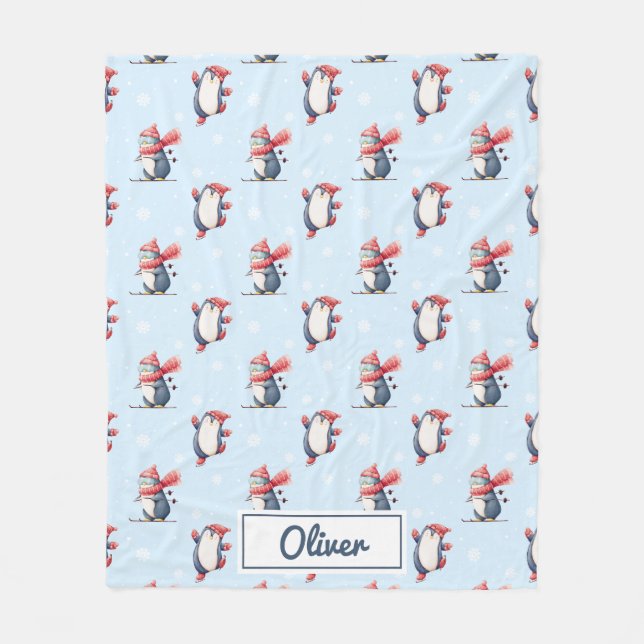 Couverture Polaire Personalized Winter Penguin Boys Fleece Blanket (Devant)