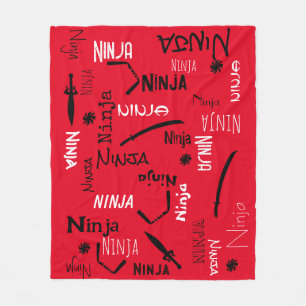 Couverture Polaire Personnalisable Ninja Rouge Noir Blanc Katana Moti