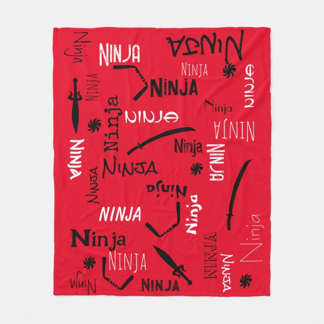 Couverture Polaire Personnalisable Ninja Rouge Noir Blanc Katana Moti (Devant)