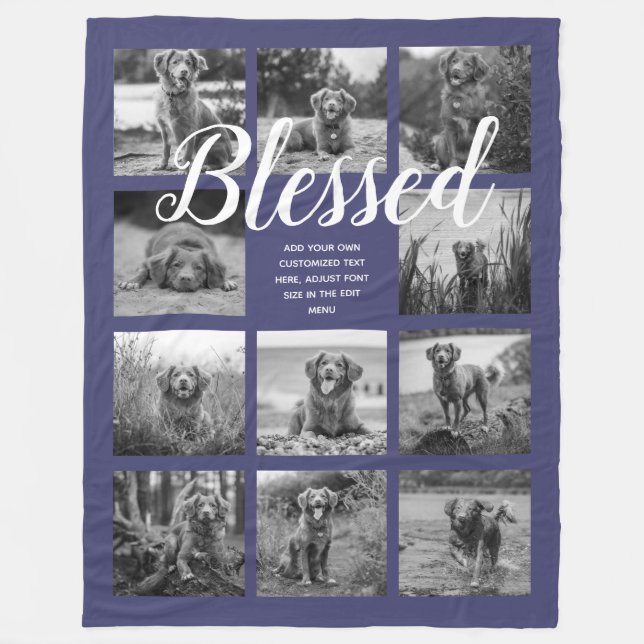 Couverture Polaire Personnalisé 11 Photo Collage BLESSED Navy Blue (Devant)