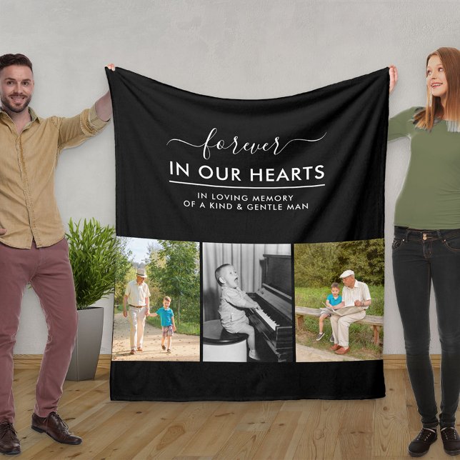 Couverture Polaire Personnalisé 3 Photo Blanc Dans Mémoire Amour Noir (Créateur téléchargé)
