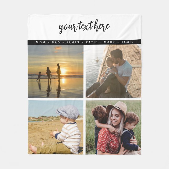 Couverture Polaire Personnalisé 4 Photo Famille Amour Souvenirs (Devant)