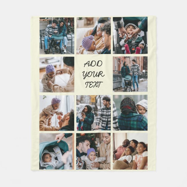 Couverture Polaire Personnalisé Beige 11 Photo Collage (Devant)