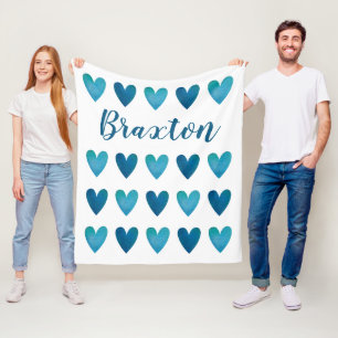 Couverture Polaire Personnalisé Cute Blue Hearts Valentines Day