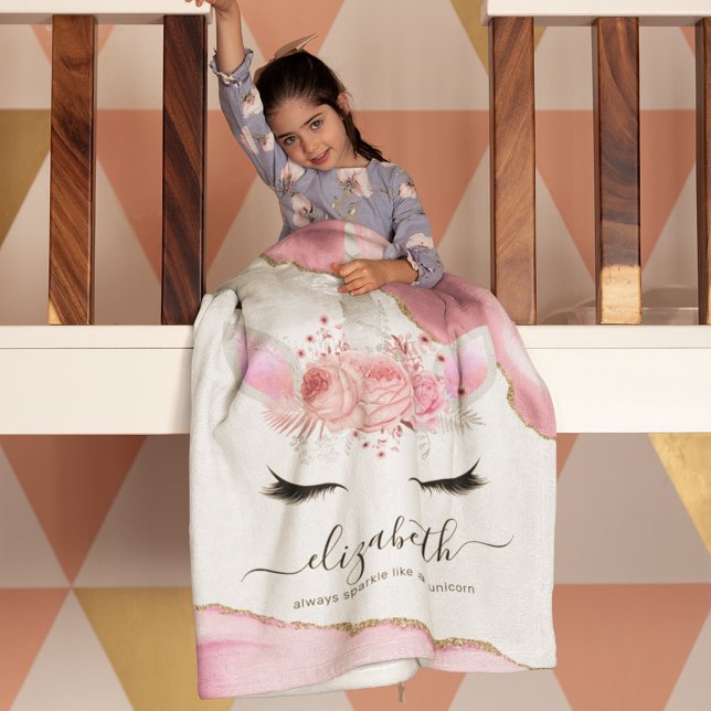 Couverture Polaire Personnalisé Cute Rose Kids Unicorn (Créateur téléchargé)