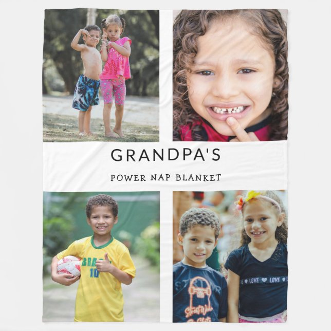 Couverture Polaire Personnalisé Funny Grandpa Photo Collage Power Nap (Devant)