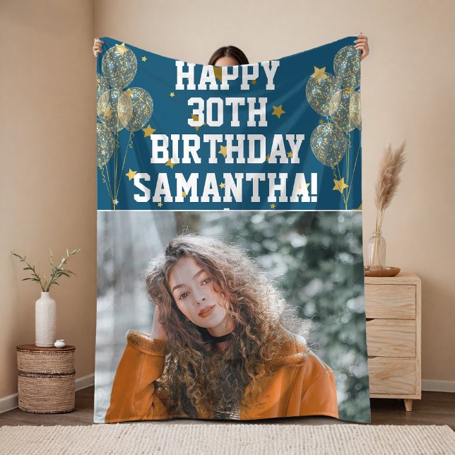 Couverture Polaire Personnalisé Joyeux 30e anniversaire Blanche polai (Custom photo birthday blanket  Gift for mom, grandma, aunt, friend, kids or coworkers,)