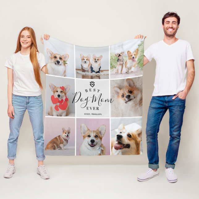 Couverture Polaire Personnalisé manuscrit Best Dog Mom 8 Photo (En situation)