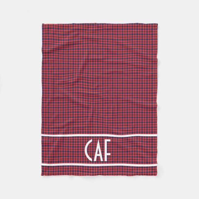 Couverture Polaire Personnalisé Monogramme Rouge et bleu Plaid (Devant)