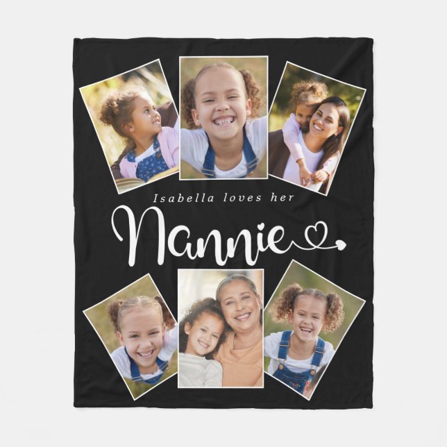 Couverture Polaire Personnalisé Nom Aime Nannie Cute Fun Photo Collag (Devant)