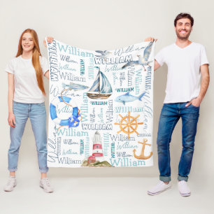 Couverture Polaire Personnalisé nom garçons nautique voile marine