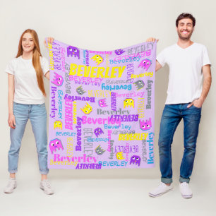 Couverture Polaire Personnalisé nom pixel gaming rose violet jaune f