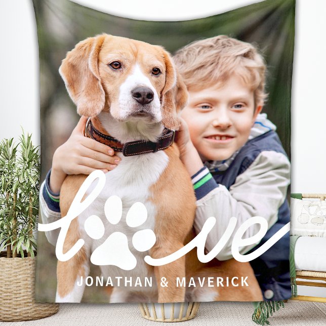 Couverture Polaire Personnalisé Paw LOVE Simple Pet Photo Amoureux de (Créateur téléchargé)