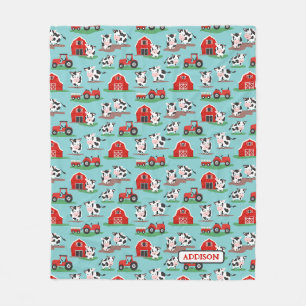 Couverture Polaire Personnalisé Rustique Vache Ferme Bleu et Rouge En
