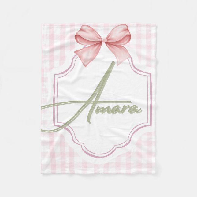 Couverture Polaire Personnalisée Amara Baby Girl Nursery Bow&En vichy (Devant)