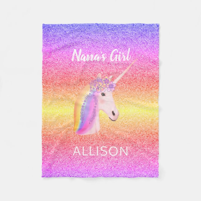 Couverture Polaire Personnalisée Unicorn Rainbow Parties scintillant  (Devant)