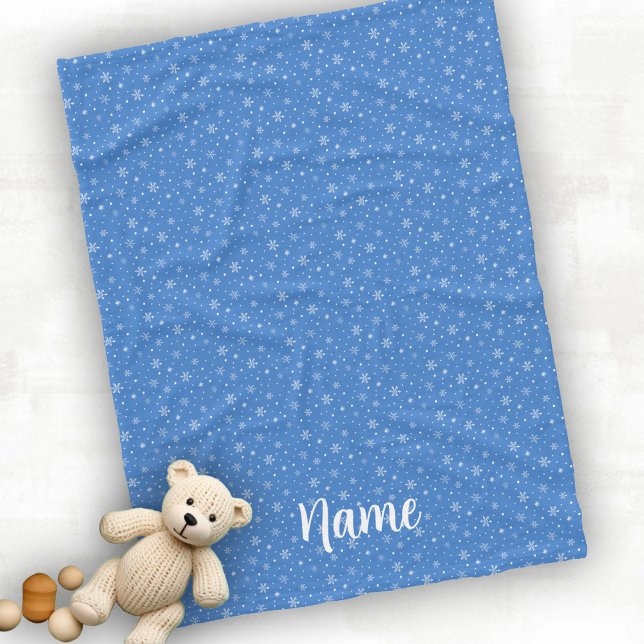 Couverture Polaire Personnaliser Baby Winter Snowflakes Blue (Créateur téléchargé)