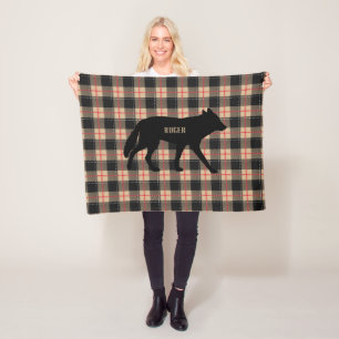 Couverture Polaire Personnaliser Chien Coyote Sauvage à Carreaux Beig