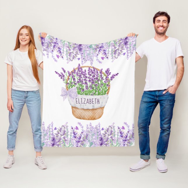 Couverture Polaire Personnaliser Lavande Florale Purple Panier vert (En situation)