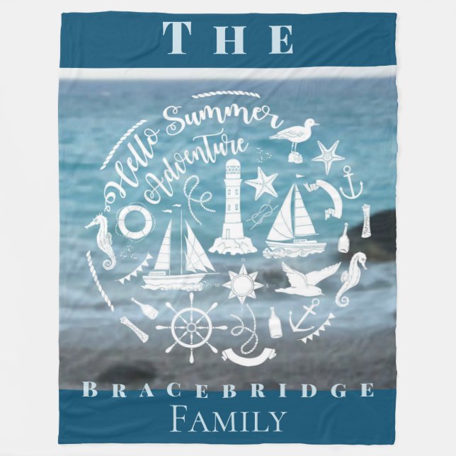 Couverture Polaire Personnaliser le thème marin Hello Summer Adventur (Devant)