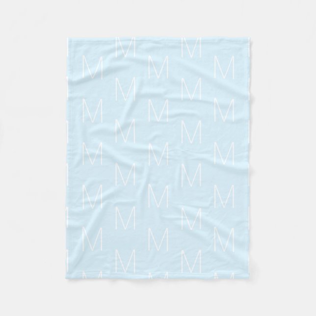 Couverture Polaire Personnaliser monogramme lettre initiale bleu clai (Devant)