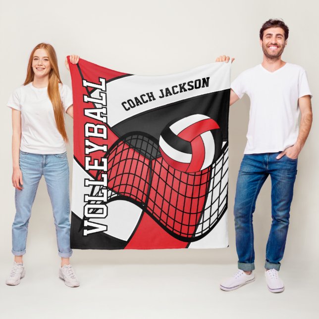 Couverture Polaire Personnaliser - Volleyball 🏐 Design - Rouge et No (En situation)