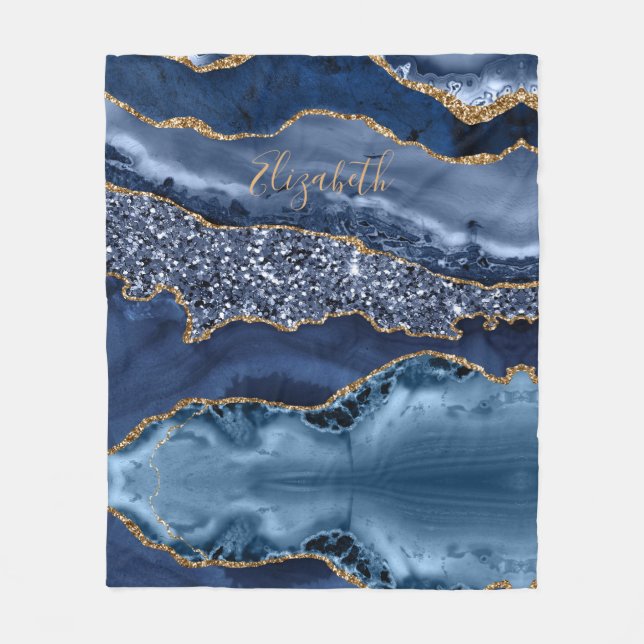 Couverture Polaire Personnalisez Blue Gold Parties scintillant Agate  (Devant)