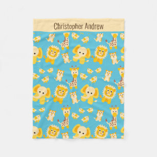 Couverture Polaire Personnalisez Safari Jungle Animaux Bébé Bleu Jaun