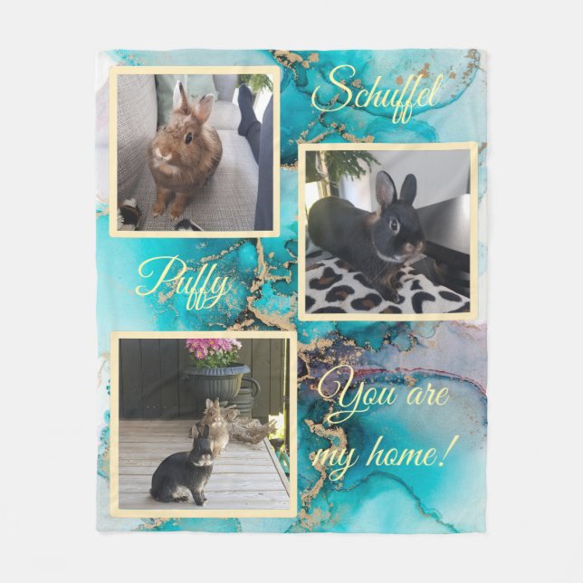 Couverture Polaire Pet bunny photo collage - green ink Fleecedecke (Devant)