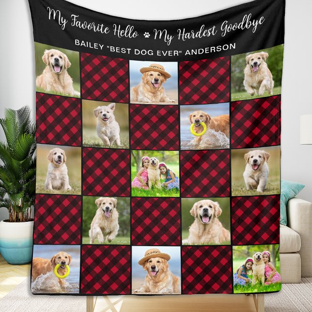 Couverture Polaire Pet Dog Memorial Personnalisé 13 Photo Red Plaid (Créateur téléchargé)