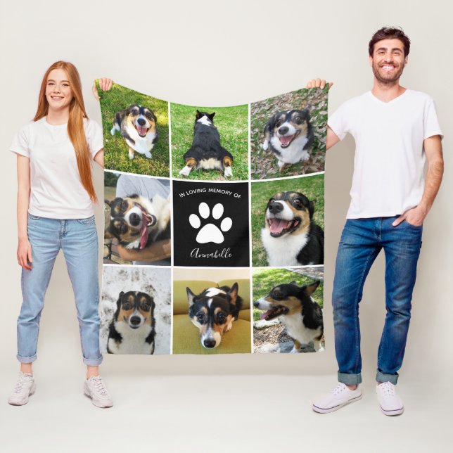 Couverture Polaire Pet Memorial Custom Chien Photo Collage Empreinte  (En situation)