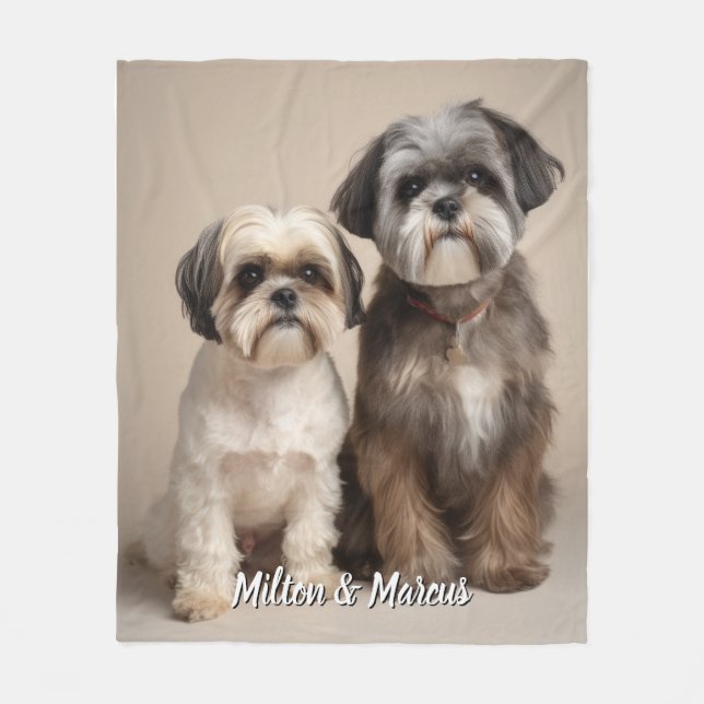 Couverture Polaire Pet Photo Blanche avec le nom Cute Memorial Cadeau (Devant)